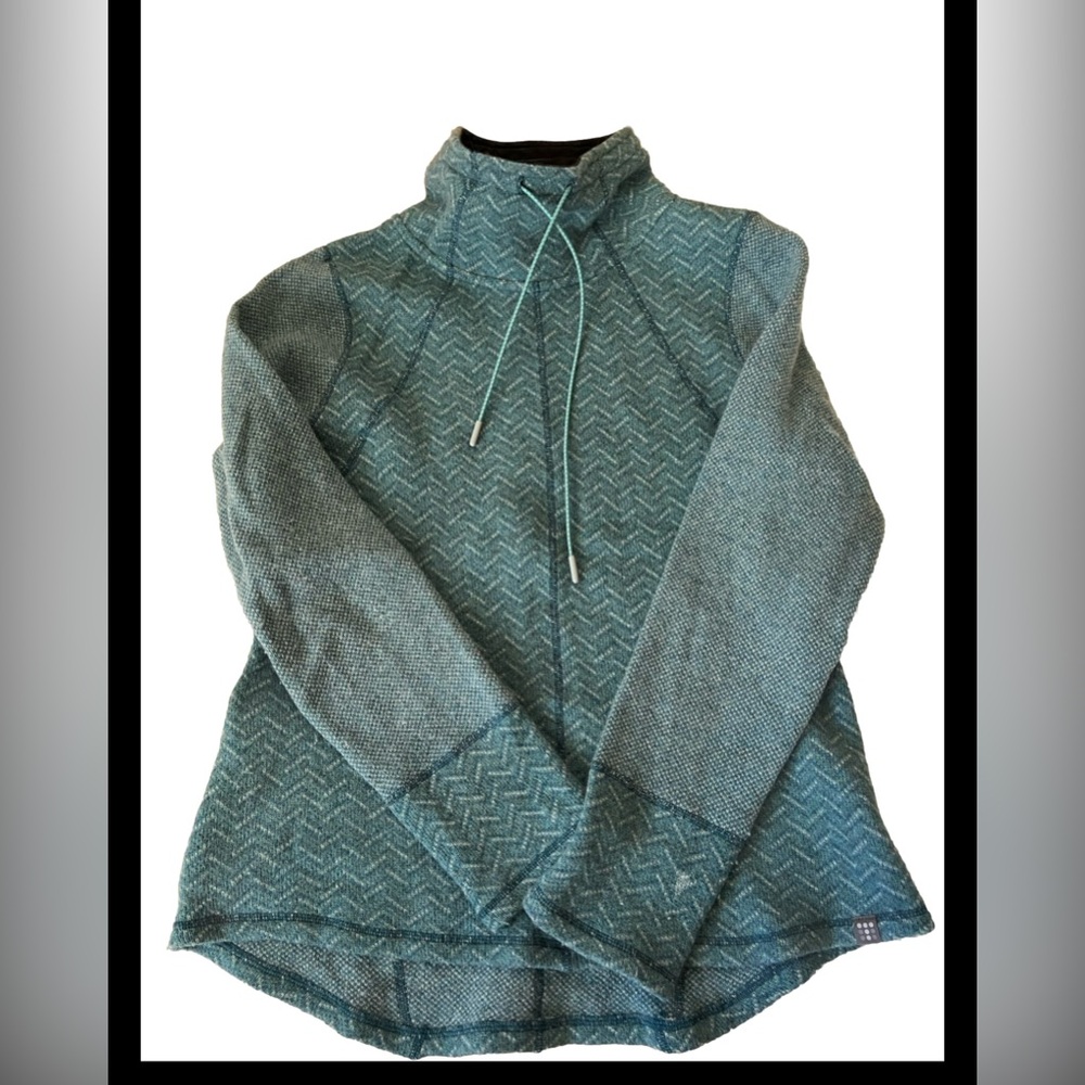Title Nine Ladies Sz S Mock Cowl Neck Teal Geometric Wool Blend Sweater